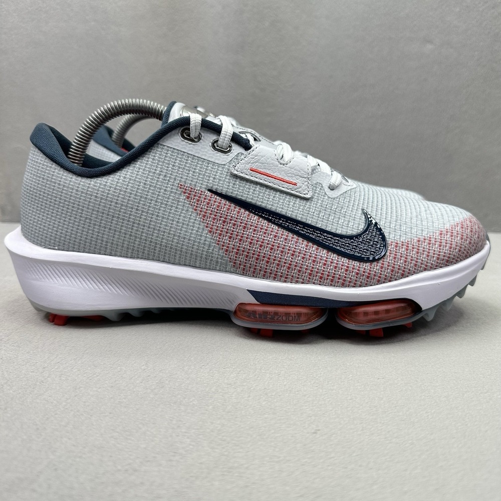 Mens Size 9 Nike Infinity Tour 2 Golf Shoes Pure Platinum Red Navy‎ Spikes NEW
